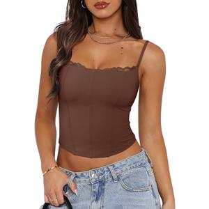 PINKMSTYLE Womens Bustier Corset Tops Spaghetti Strap Camisole Tank Tops Y2K Date Night Going Out Outfits (Brown, M)