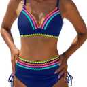 popvil High Waisted Bikini Sets for Women Tummy Control Swimsuits Two Piece Neon V Neck Drawstring Bathing Suits 2026 (X-Large)