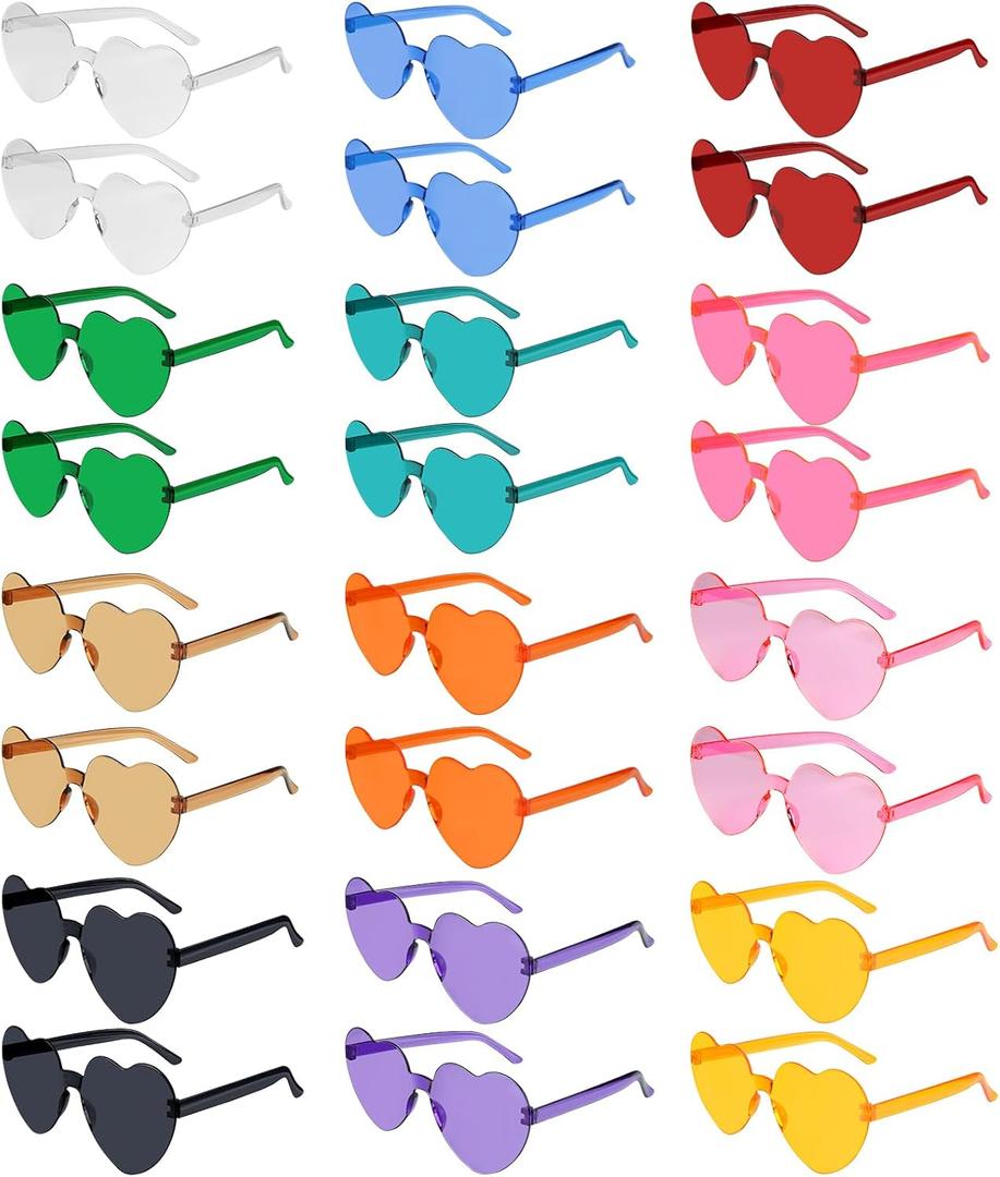 NACHLYNN 24 Pairs Sunglasses for Women - 12 Colors Rimless Heart Shaped Glasses for Party Favors (Multicolor)