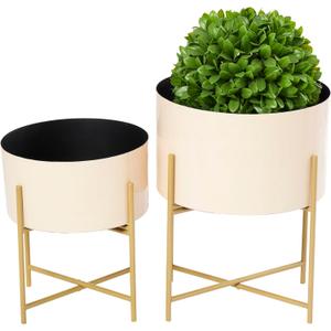 Deco 79 Metal Indoor Outdoor Planter Small Planter Pot with Removable Gold Stand, Set of 2 Planters 12", 16"H, Pink