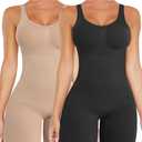 VVX Shorts Bodysuit for Women Tummy Control Shapewear Seamless Sexy Butt Lifting Workout Bodycon One Piece Short Jumpsuit (A-2 Pack-black+nude)  XS/ S