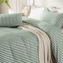 ROSE&RISY Green Queen Duvet Cover Set, 3 Pieces Soft Bedding Queen Set, Breathable and Cooling,Includes 1 Duvet Cover, 2 Pillow Cases(Green Stripe, Queen)