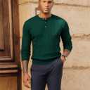 PJ PAUL JONES Mens Sweater Casual Henley Pullover Cable Knitted Sweater (X-Large, Dark Green)