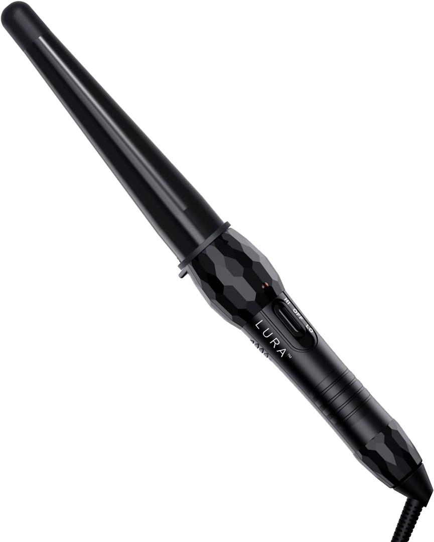 LURA Ceramic Tourmaline Coating Curling Wand, 3/4-1 1/4 Inch Barrel Hair Curler with 2 Heat Setting (320/410), Suitable for All Hair Types