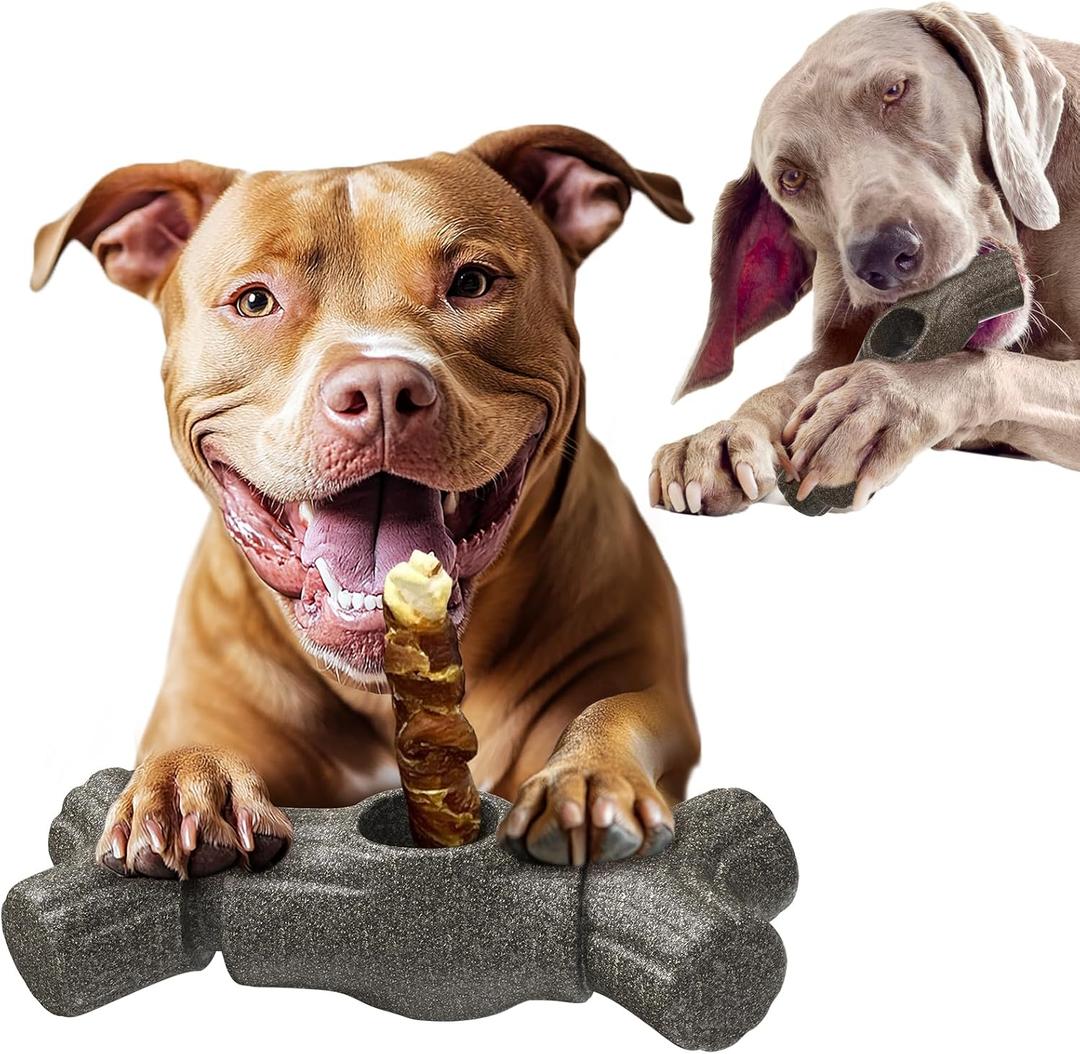 Bully Stick Holder for Dogs, Though Dog Toys for Aggressive Chewer, Sturdy Dog Chew Holder Safety Device to Prevent Choking, BPA-Free, Long-Lasting -Fits Various Bully Sticks (Grey)