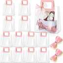 Fulmoon 12 Pcs Clear Gift Bag with Handle and Sheer Ribbon Reusable Transparent PVC Gift Bag for Bridal Party, Baby Shower, Wedding, Birthday, 7 x 4 x 8 Inch(Pink)