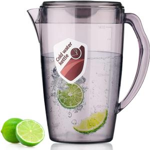 HOMQUEN Plastic Pitcher, 60 Oz/1.8L Water Carafe with Lid, Iced Tea Pitcher, Jar Pitcher, Jug with Handle for Tea, Juices, Milk, Cold or Hot Beverages (1 Pack/Gray)