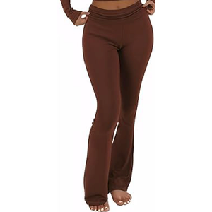 FAIRY SEASON Women's Fold Over Yoga Flare Pants Pajamas Loungewear Outfits (X-Small, Caramel)
