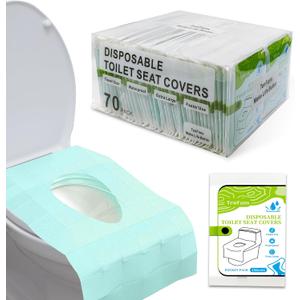 TenFan Disposable Toilet Seat Covers - 70-Pack Waterproof XL Travel Pack, Adhesive Secure Fit for Public Toilets, Camping, Airport & Hospital (Adults & Kids)
