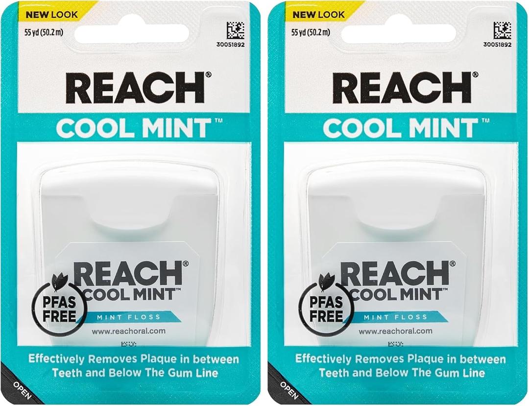 Listerine Cool Mint Interdental Floss | Effective Plaque Removal, Teeth & Gum Protection | Shred-Resistant, Fresh-Breath Feeling, PFAS Free | 55 Yards, 2 Pack