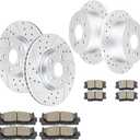 Front and Rear Drilled and Slotted Brake Rotors Ceramic Brake Pads Brake Kit Replacement for TOYOTA CAMRY 2012  2017 AVALON 2013  2018 LEXUS ES350 2013  2018 ES300h 2013  2018