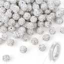 120 Pcs Clay Rhinestone Beads 10mm for Jewelry Making, Bling Sparkle Rhinestone Beads with Elastic String for Bracelet Necklace Earring Jewelry Making (Crystal)