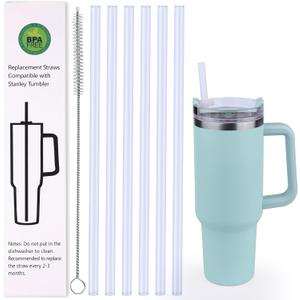 AIERSA 6 Pack Silicone Replacement Straws for Stanley 20 30 40oz Cup,Reusable Straws Compatible 40 oz Stanley Tumbler,Long Straw with Cleaning Brush for Stanley Cup Accessories (12in clear)