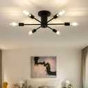 6-Lights Semi Flush Mount Ceiling Light, Matte Black Close to Ceiling Lighting with E26 Base, Modern Sputnik Light Fixtures for Living Room Bedroom Kitchen Dining Room