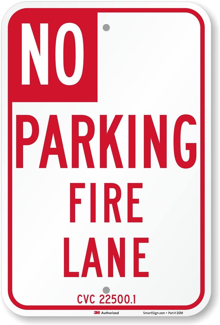 SmartSign 18 x 12 inch No Parking - Fire Lane Official California State Metal Sign, 63 mil Aluminum, 3M Laminated Engineer Grade Reflective Material, Red and White