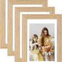 4x6 Picture Frame Set of 4, Displays 3.5x5 with Mat or 4x6 Without Mat, Photo Frames for Wall Hanging or Tabletop, Includes HD Plexiglass, Light Wood Grain