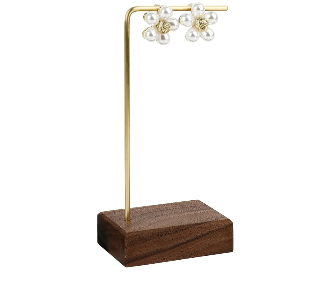 GemeShou Brass Earring Display Stands For Selling, Wooden Ear Ring Holders For Jewelry, Single Stud Holder jewelry Display, Height 5.31"