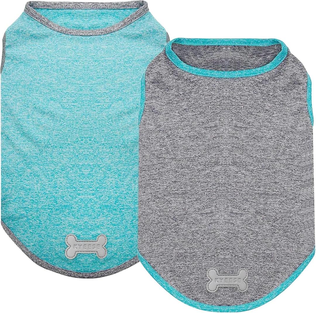 KYEESE 2 Pack Sun Protection Dog Shirts Quick Dry Soft Stretchy Dog T-Shirts with Reflective Label Tank Top Sleeveless Vest Pet Clothes, Large, Grey+Blue