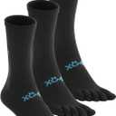 Calf Toe Socks, Five Finger Crew Running Socks for Men and Women, Cool-Max Moisture Control, Arch Support, High Elasticity & Comfort (Black, S)