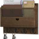 Nekon Mail Organizer with Drawer for Wall, 12"W x 10"H x 3.1"D Mail Sorter Wall Mounted, Wooden Key Holder Wall File Organizer Letter Sorter for Letter Magazines (Brown)