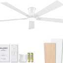 60 Inch White Flush Mount Ceiling Fans with Lights, 3CCT Dimmable LED, 6-Speed Remote Control, Reversible Motor,Quiet Low Profile Energy-Efficient for Bedroom & Living Room,ETL Listed