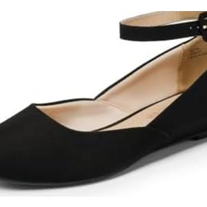 DREAM PAIRS Women's Dress Flats Ballet Low Wedge Round Toe Ankle Strap Comfortable Casual Flats Shoes, Size 5