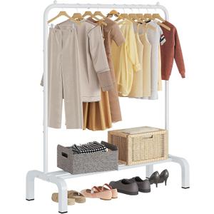 JIUYOTREE Standard Clothes Clothing Garment Rack with Storage Shelves Clothes Organizer for Hanging Clothes Coat Jacket Shirt Sweater Jeans White (34"W x 16.7"D x 58"H without wheels)