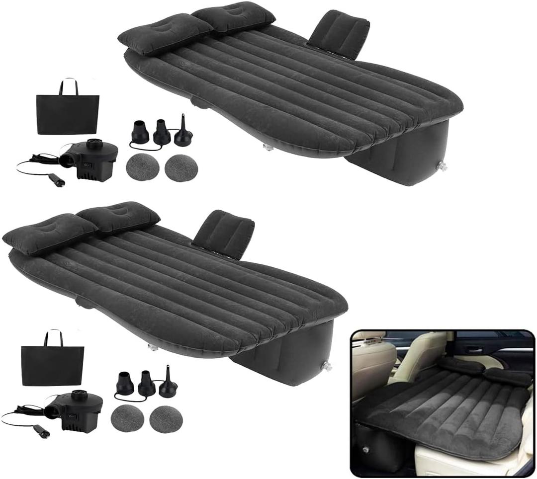 VaygWay Inflatable Car Air Mattress 2 Pk Air Bed with Pump Kit Portable Back Seat Travel Air Mattress Camping Vacation Blow up Bed Cushion - Sleeping Pad with 2 Pillows - Universal Car SUV Truck