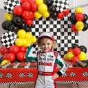 Race Car Balloon Garland Arch Kit with 2 Checkered Foil Fringe Curtains - Cars Wheels Balloons in 18 12 10 Inch Sizes for Two Fast Racing Cars Birthday Party Decorations Supplies