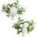 Ling's moment Green White Artificial Flowers with Vase Wedding Table Decor Bouquet Centerpiece Flower Potted for Ceremony Reception Desk Flowers Mantel Archway Aisle, Set of 2