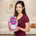 M MEILINXU Urn for Ashes for Woman & Male, Cremation Urns for Human Ashes Adult Female & Man, Burial Urns, Decorative Urns for Funeral, Silver Angel Wings and Heart-Shaped, Pink Urn for Woman -Large