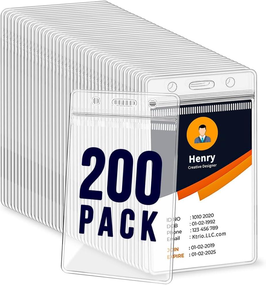 200 Pack Badge Holder, Plastic ID Badge Holder, Clear Waterproof ID Card Holder with Resealable Zip, 2.5" x 3.8" Vertical Name Tag Holder for Nurses and Office, Fits ID Card/Credit Card/Student Card 200 Pack Badge Holder, Plastic ID Badge Holder, Clear Waterproof ID Card Holder with Resealable Zip, 2.5" x 3.8" Vertical Name Tag Holder for Nurses and Office, Fits ID Card/Credit Card/Student Card