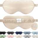 100% Mulberry Silk Eye Mask for Sleeping with Silk Wrapped Adjustable Strap,Beige