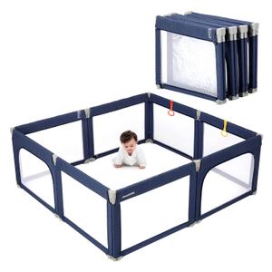 Doradotey Baby Playpen Foldable for Toddlers 1-3, Size and Shape Adjustable Enclosure, 8-Panels Detachable Gate 79x71 Large Indoor Playard, Easy Assembly and Clean, Safety Fence Play Area, Blue (79x71x27 Inch (Pack of 1), Foldable Navy Blue)