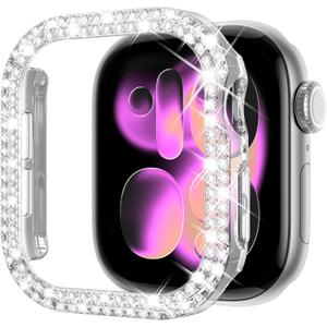 KADES Bling Case Compatible with Apple Watch Series 3 2 1 42mm, Double Diamond PC Bumper Full Protective Face Cover for Women, Sparkling Rhinestone 42mm, Clear