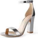Ankis White Heels Wedding Shoes for Bride Women Chunky Heels Pearl High Heels Heeled Sandals 4 Inch, Silver US 6