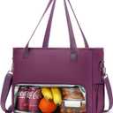 Lunch Tote Bag for Women with 15.6" Laptop Compartment, Work Tote Bag with Insulated Lunch Compartment, Large Casual Canvas Handbag Luncg Bags for Nurse, Teacher, Office, Travel, Beach, Purple
