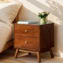 Artswish Solid Wood Nightstand with Charging Station and Drawer, Mid-Century Modern Nightstand, Walnut Bedside Table End Tables, Wooden Side Table for Bedroom