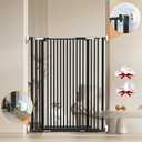 Uuoeebb 56.69" Extra Tall Cat Gate for Doorways, 29.5"-40.5" Auto Close Durable Cat Gate for Stairs, Hallways, No Drilling Pressure Mount Kit Barrier with 4 Wall Cups, Black