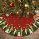 AVOIN colorlife Christmas Star Snowflake Red Christmas Tree Skirt 36 Inch, Evergreen Trees Ornament Winter Holiday Mat Decoration