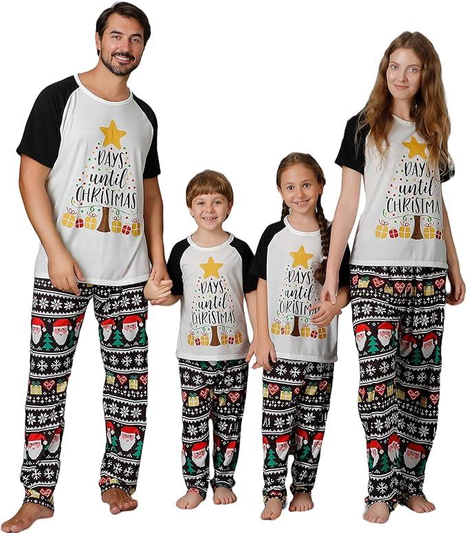 Christmas Pajamas for Family Matching Holiday PJ's Jammies Sets with Short Sleeve Tee and Pants Sleepwear Loungewear Kids 8-10