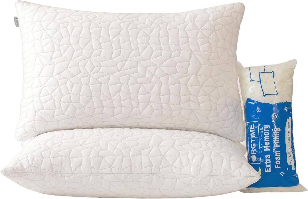 Shredded Memory Foam Pillows, Standard Size Set of 2, Adjustable Bed Pillows for Side Back Stomach Sleepers, Comfy Cooling Pillows for Sleeping with Washable Cover