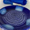 All-in-one Premium Ceramic Garlic Grater Plate 4-Piece Set - Blue Cross Glazed Design and Style - For Garlic, Ginger, Chocolate, and more! - Comes with 5.25" Plate, Peeler, Brush, and Stand