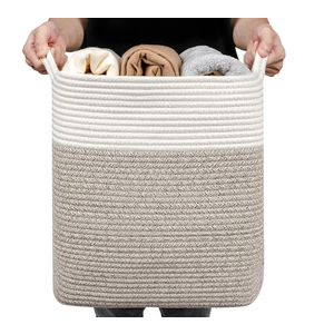 Large Woven Basket//With Handle, Used for Toys and Fabric Storage Basket used for Storing xl Storage Box, Decorative Storage Box Room (14L*15.7H White Brown, 14L*10W*15.7H)