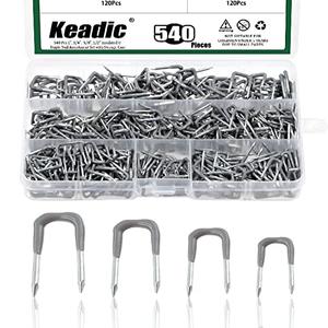 Keadic 540Pcs 1", 3/4", 5/8", 1/2" Insulated U Staple Nail Assorted Size Set with Storage Case, Electrical Cable Staples Metal Cable Clip with Plastic Staple Wire Holder for Fixing Electrical Cord