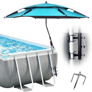 7FT Above Ground Pool Umbrella with Poolside Mount Bracket, Adjustable 5-Level Pool Sunshade for Frame Pools, Heavy-Duty UV Resistant Patio Umbrella for Backyard, Garden, Pool Deck