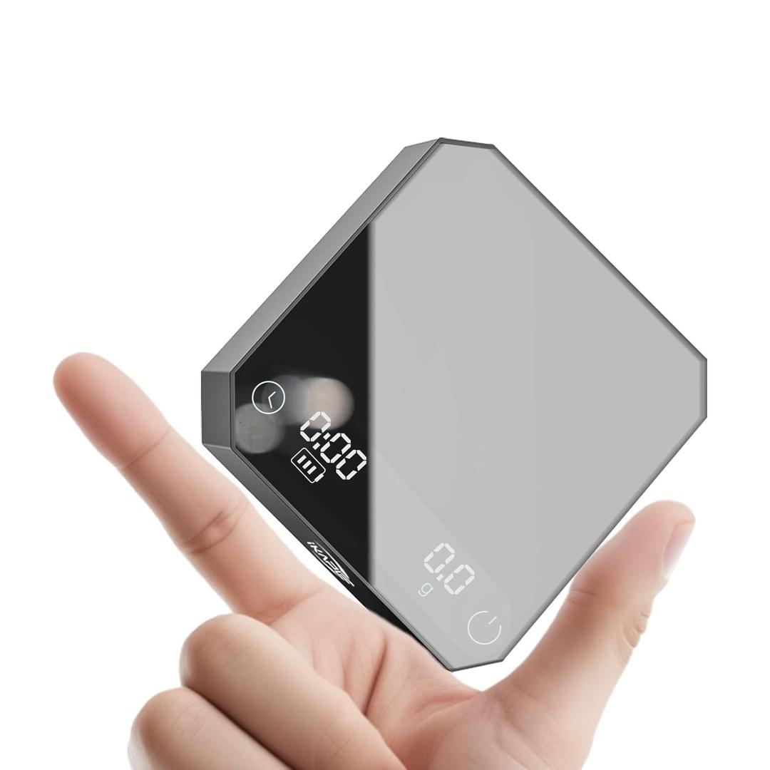 IKAPE Mini Digital Coffee Scale with Timer, 2kg/0.1g High Precision Rechargeable Drip Espresso Scale, Pour Over Scale with Tare Function, LED Display(Black)