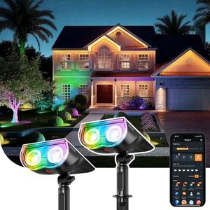 Linkind Smart Solar Spot Lights Outdoor SL5C, Solar Spotlight Waterproof Color Changing APP/Voice Control Landscape Lighting, IP67 Outdoor Lights for Yard, Garden, Pathway(2 Pack)