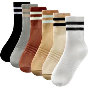 Tlmody Crew Socks for WomenCotton Cozy Casual SocksStriped Socks 6 Pairs Size 5-10