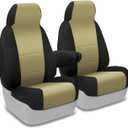 Coverking Custom Fit Front 50/50 Bucket Seat Cover for Select Ford E-Series Models - Neosupreme (Tan with Black sides)